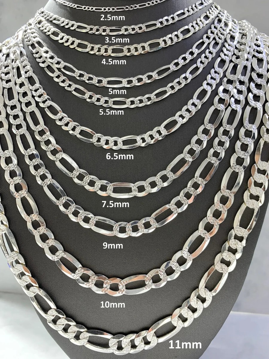 925 Sterling Silver Figaro Chain Necklace - Real Italian Silver, Unisex For Men & Women