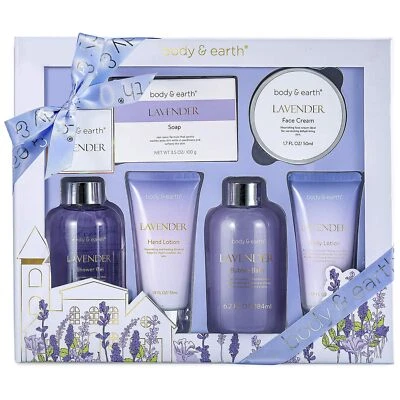 BODY & EARTH Lavendel Geschenke für Frauen 6 tlg, Geburtstagsgeschenk für frauen,Duschgel