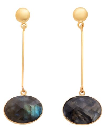 Brand New 18K Gold Plated Top With Multi Faceted Black Onyx Dangling Earrings  - Picture 1 of 4