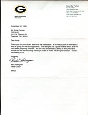 Nov 30th 1995 Mike Holmgren Head Coach Packers Facsimile Signed Letter