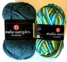 2 skeins Studio Samples by Nicole Striped green + Dark Teal 50 oz each Acrylic