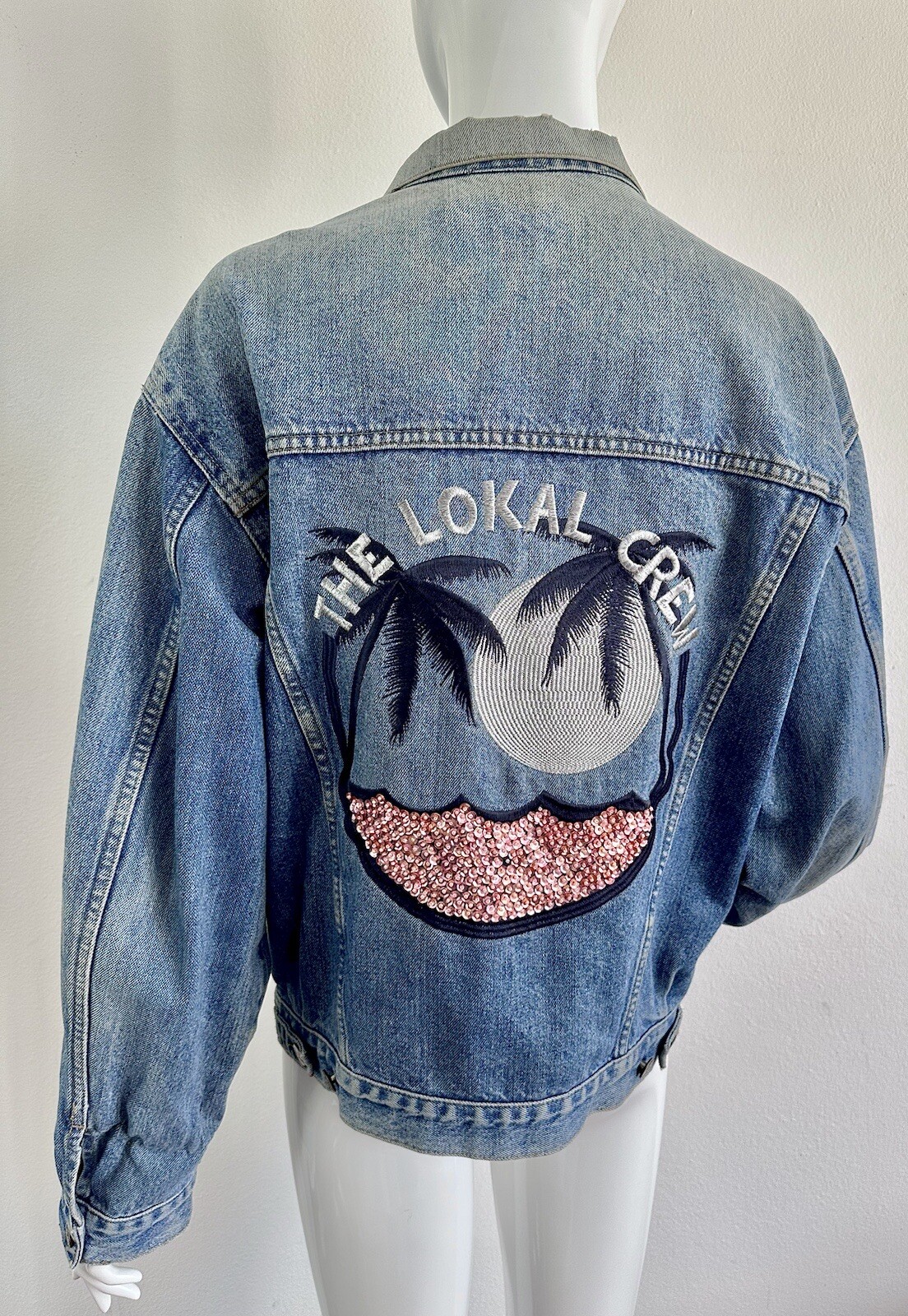 CHAQUETA VAQUERA BORDADA LEE vintage años 90 algodón unisex lentejuelas talla L