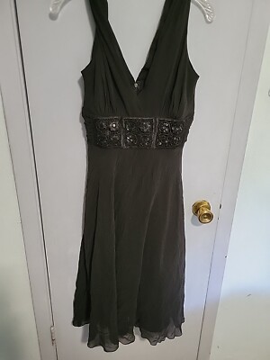 max and cleo silk dress MAX AND CLEO Black Silk Beaded Cocktail Dress Size 8 Fully Lined