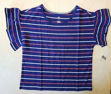 NWT TEA COLLECTION Print Ruffle Sleeve Top NIGHTFALL Blue STRIPES Girls 12