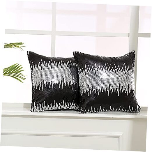 Sequin Pillow Case, Decorative Glitter Pillow Cover 18x18-2pcs Black+silver