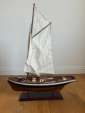 Vintage Scratch Built Model of Two Masted Yacht on Stand. 61cm Length 81cm Ht