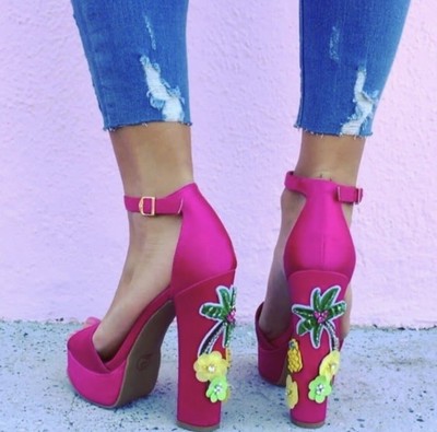 NWOB CHINESE LAUNDRY Pink Satin Aloha Embellished Platform Heels Sandals  Shoes 7 | eBay