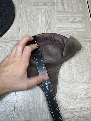 Antique Brown Leather Motorcycle Riding Cap Hat Boys Small Vintage Fur Biking - Picture 14 of 16