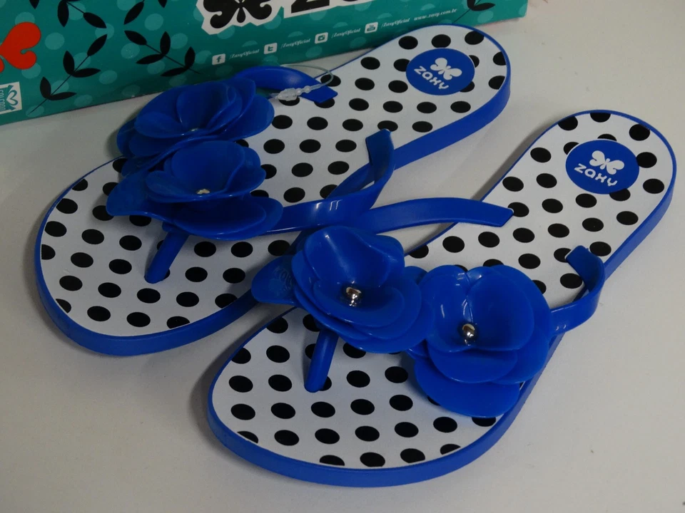 ZAXY Womens Flower Shine Thong Flip Flops Sandals Blue flower 6 M - Image 2 of 3