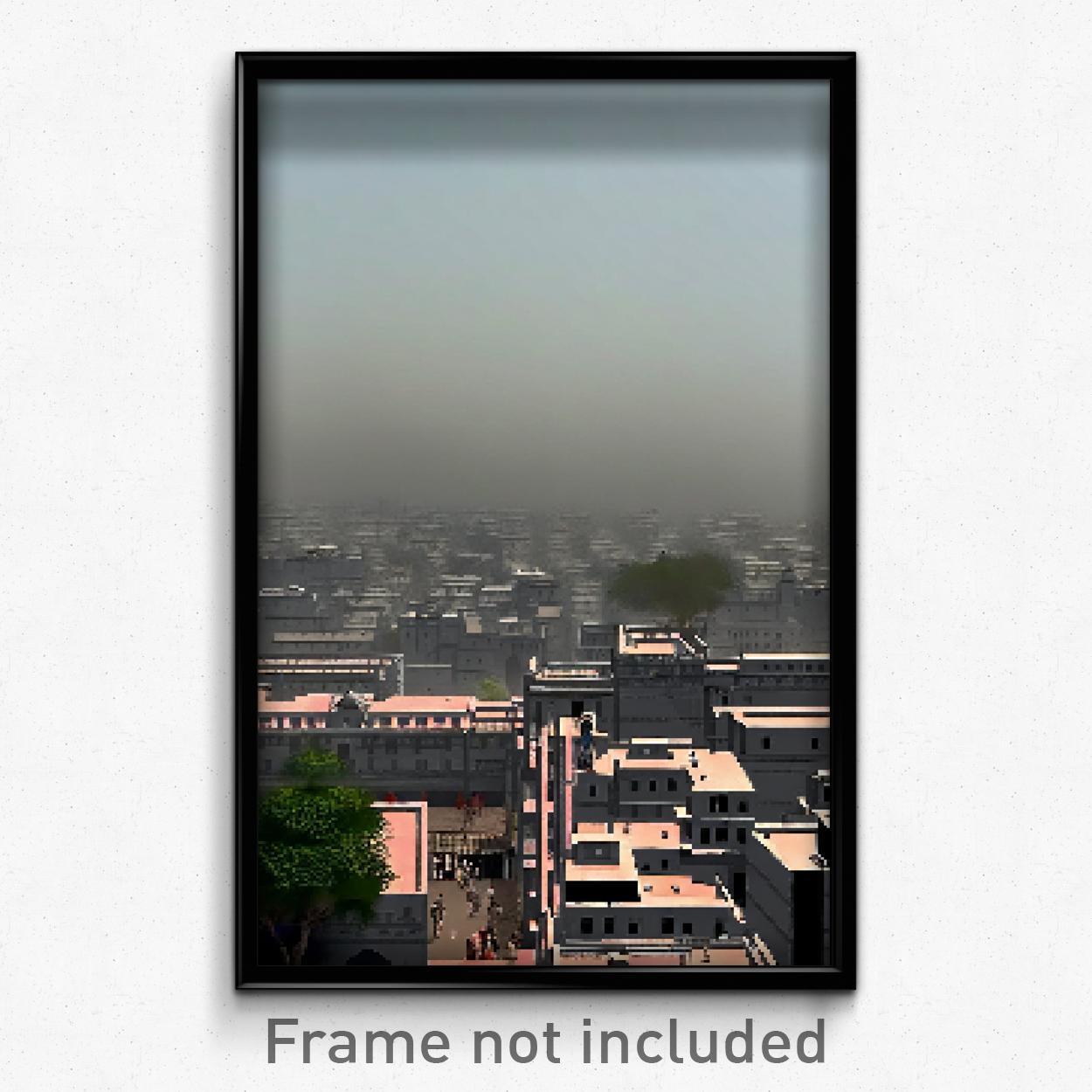 Pixel Art Poster - Gray Indian City (8 Bit Psychedelic Trippy Video Game Print)