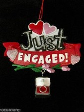 JUST ENGAGED ENGAGEMENT RING CHRISTMAS HOLIDAY ORNAMENT RESIN NWT