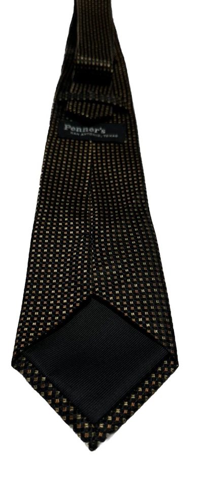 Corbata de otoño negra vintage Penner’s San Antonio para hombre con cuadrados dorados/naranja quemado 60” Foto 4 de 4