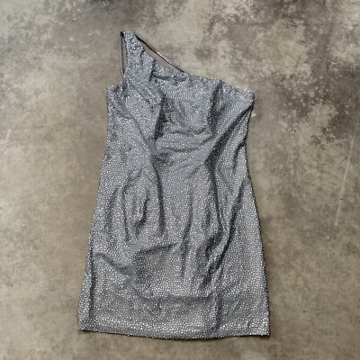 Sophia Thomas Dress Womens Size 8 Beaded Evening Silver One Shoulder | eBay