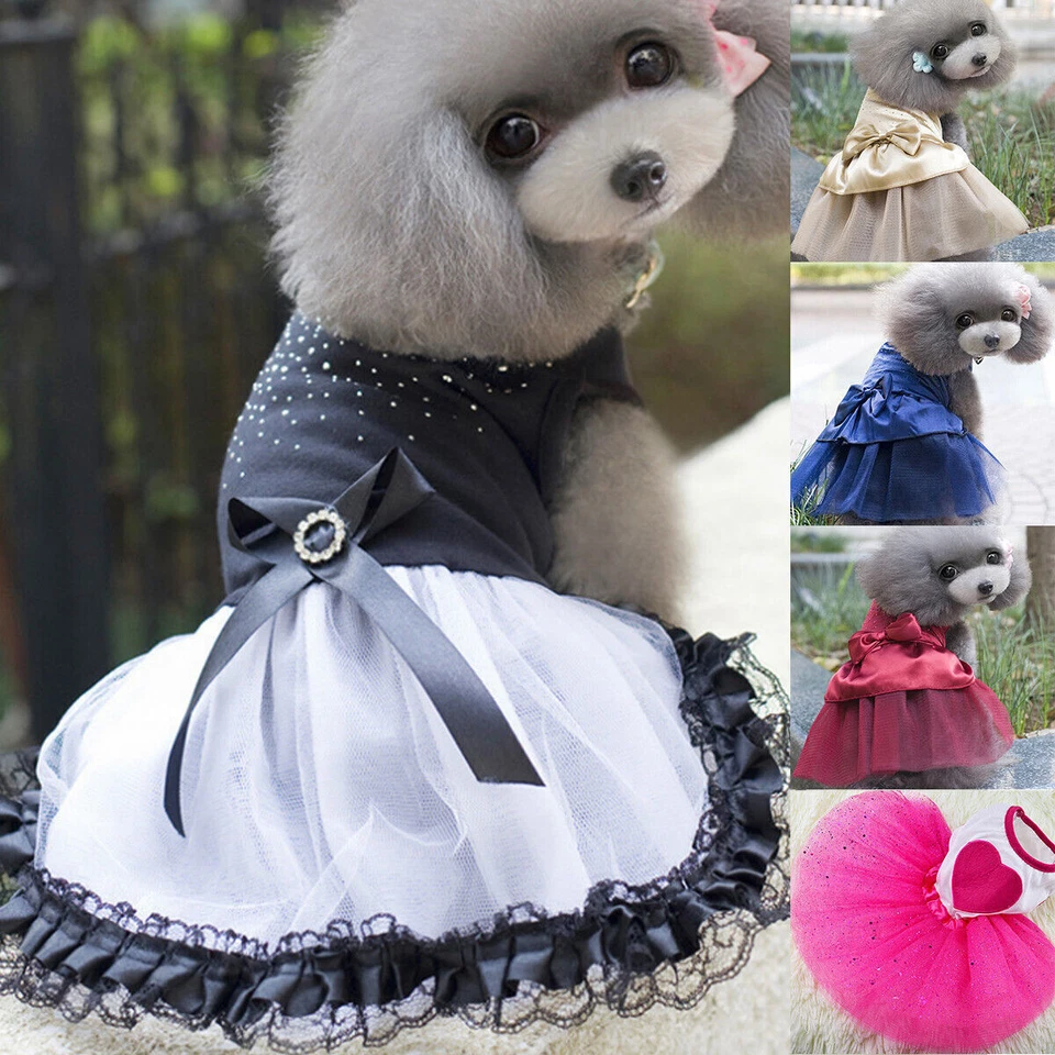 Lovely Cute Dog Tutu Dress Bow Lace Skirt Pet Puppy Dog Cat Clothes Wedding - Image 2 of 4