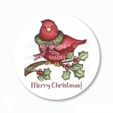 30 Merry Christmas Prim Cardinal Favors Scrapbook Stickers 1.5" Envelope Seals