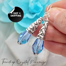 Teardrop Crystal Dainty Dangle Earrings Sterling Silver Bridal Gift for Her