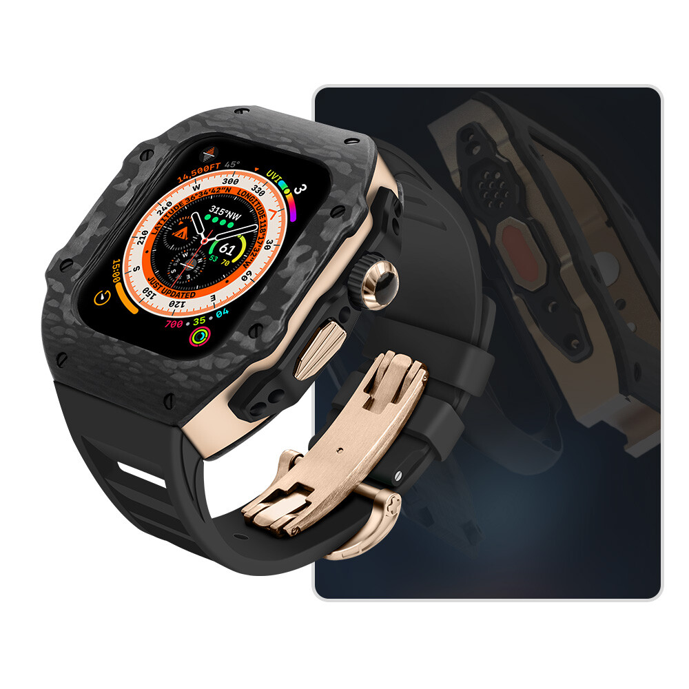 For Apple Watch Ultra 49mm Mod Kit Carbon Fiber Case Fluororubber 