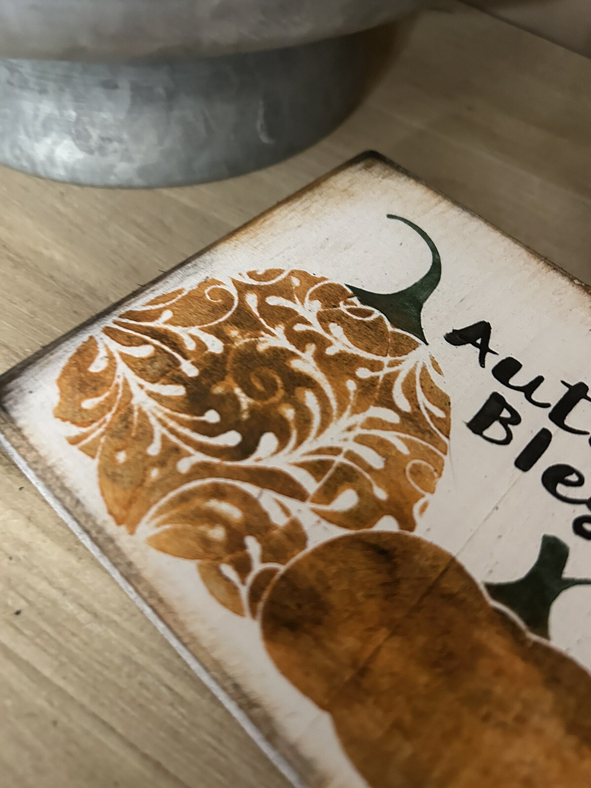 Autumn Blessings Pumpkin Fall wooden block Standing sign