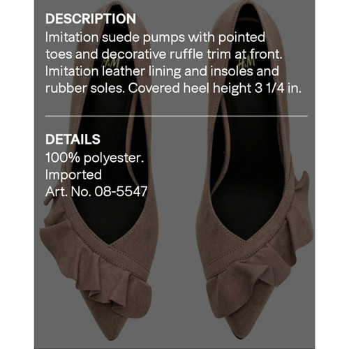 H&M Taupe Faux Suede Ruffle Trim High Heel Pumps Women's Size 5.5 - Picture 12 of 12