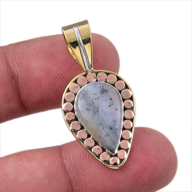 Natural Dendrite Opal 925 Solid Sterling Silver Gift TwoTone Pendant 1.50