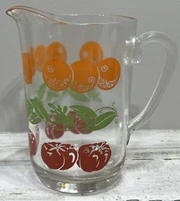 Vintage Pressed Glass Orange Tomato Juice Carafe Pitcher 40oz Beautiful