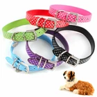 Dog Collar PU Leather Polka Rhinestones Buckle Pet Cat Diamante Bling Diamonds