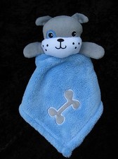 Baby Gear Blue White Bulldog Gray Bone Lovey Soft Security Blanket 15x15 HTF
