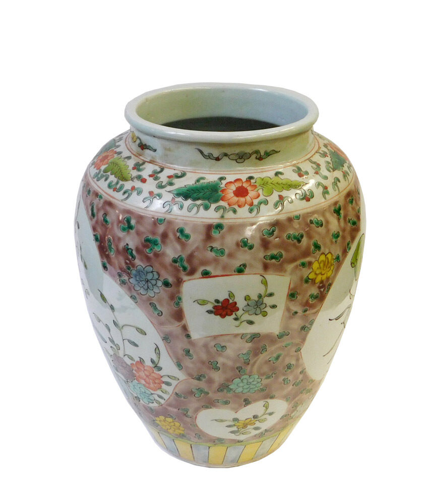 Chinese Color Porcelain Flower Bird Scenery Pot Jar cs1429S Chinese Color Porcelain Flower Bird Scenery Pot Jar cs1429S