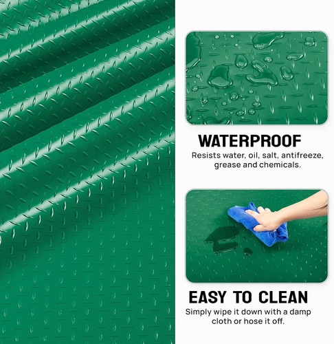 8.2 x 17 FT Green Garage Floor Mat Diamond Plate PVC Vinyl Flooring Rolls - Picture 2 of 7
