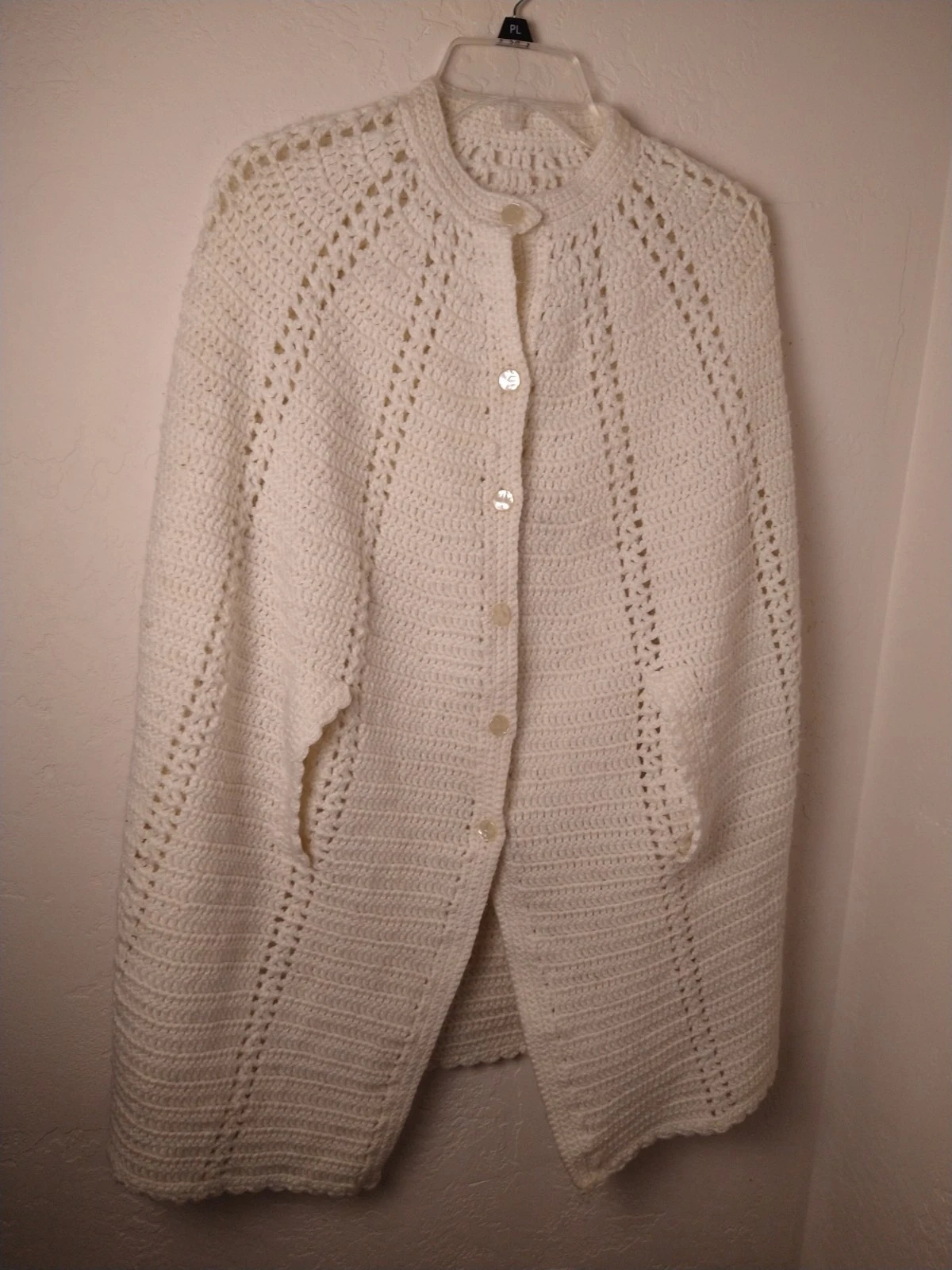 Vintage Handmade Crochet Womens Poncho Cape Granny Cottage Cardigan Shawl Knit
