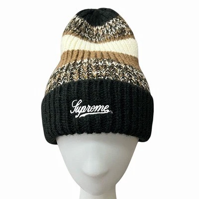Bonnet Supreme 21Fw rayures mixtes bordure tricot marron noir Aa homme