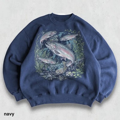 Vintage Rainbow Trout Fish Sweatshirt Fishing Angler Gift