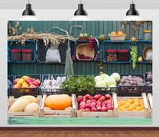 5x3ft Fabric Farmers Market Backdrop Vegetables Grocery Store Photography