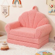 Image of Convertible Kids Sofa 2-in-1 Fold out Toddler Couch Chair to Lounger Bed Pink