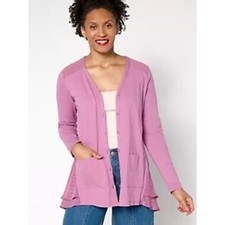 LOGO Lori Goldstein Button Front Cardigan Cli...