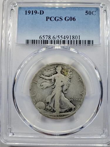 1919-D WALKING LIBERTY SILVER HALF DOLLAR PCGS G06 DENVER MINT  50C GOOD 6 #2