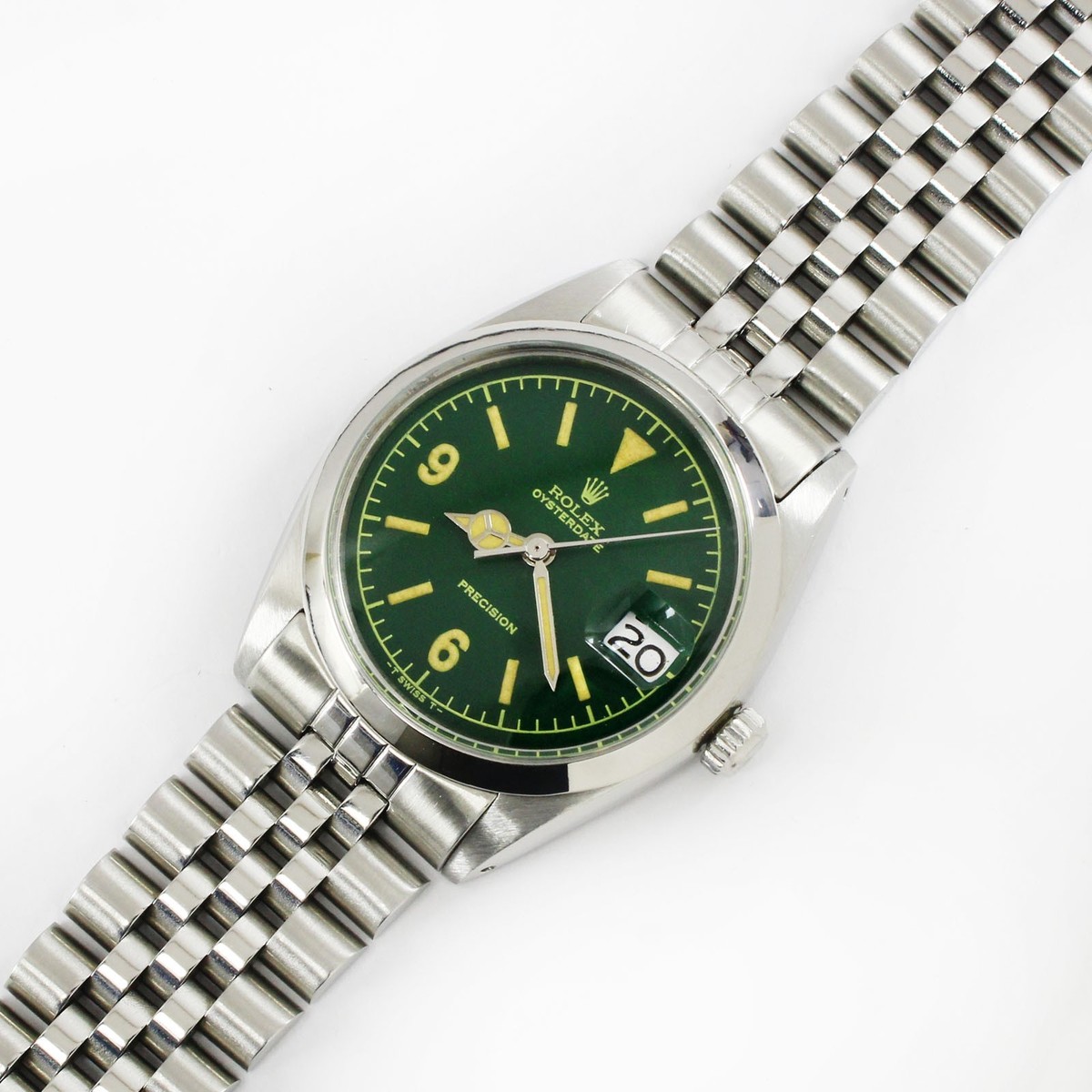 Vintage Rolex Oysterdate Precision Green Dial 34mm Men Steel Watch