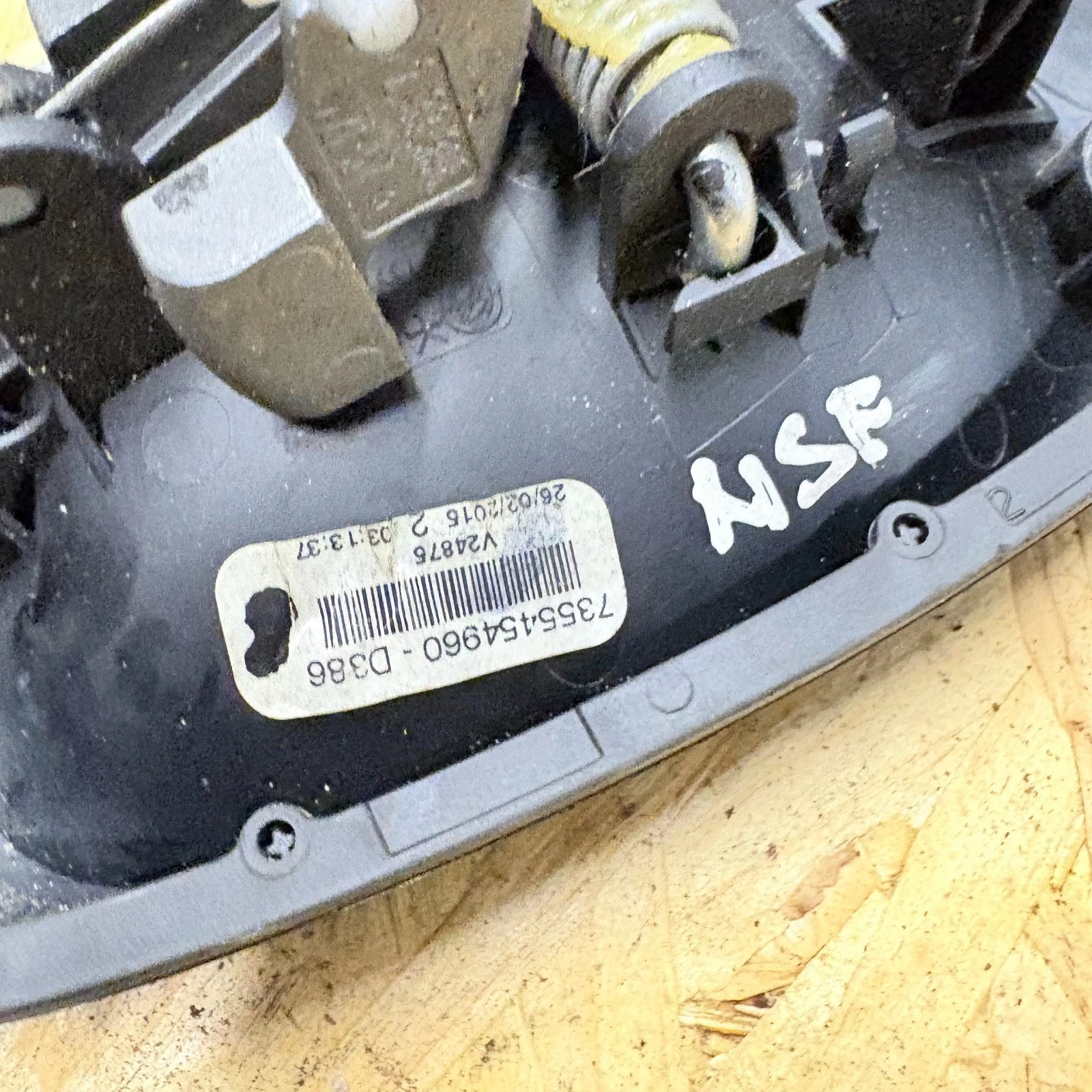 Fiat Qubo door handle label showing part number 7355454960 NSF