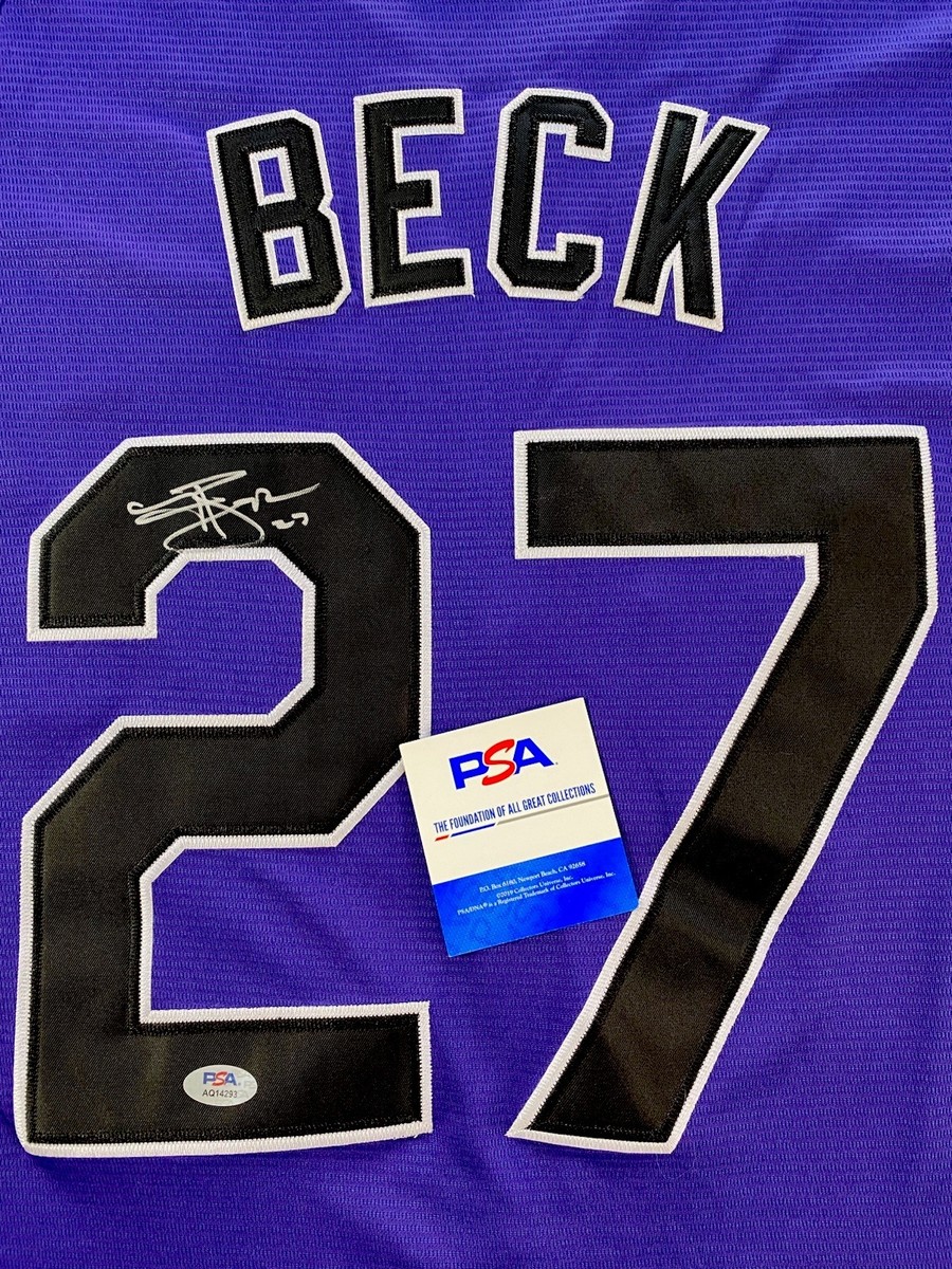 COLORADO ROCKIES- JORDAN BECK AUTOGRAPH #27 NIKE PURPLE JERSEY PSA