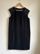Pied A Terre Black Shift Dress UK 8 Mesh Shoulder Sleeveless Pockets Smart Work