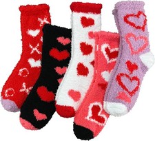 TEHOOK 5 Pairs Fuzzy Socks for Women Valentine's Gifts, Warm Cozy Soft...