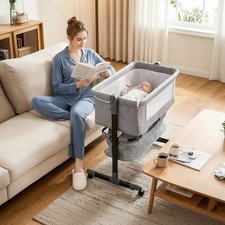3 In 1 Baby Bedside Crib,6 Height Adjustable Baby Cot Bed W/Mattress and Net HOT