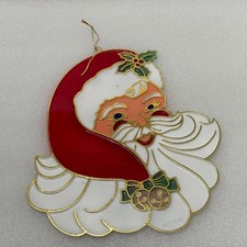 Vtg Christmas Suncatcher SANTA CLAUS Plastic Window Hanging Stained Glass Look