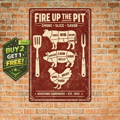 Rustic Smokehouse Farmhouse BBQ Metal Wall Art Tin Sign 8x12