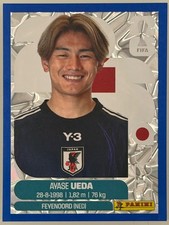 Avase Ueda Panini FIFA World Cup 2026 Blue Crumple Parallels Sticker
