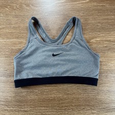 Nike Women  s M Dri-Fit Sports Bra Gray Racerback Medium Support Running Gym