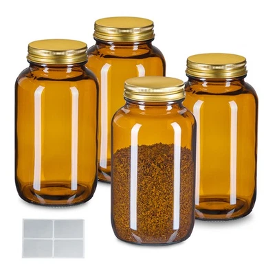 Braungläser Vorratsdosen Apothekerglas Weithalsglas Vorratsgläser 4er Set Deckel - Bild 1 von 4