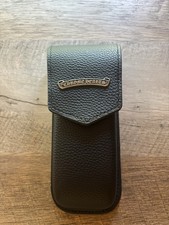 Chrome Hearts Black Leather Scroll Label Eyeglass Case Hard Cover