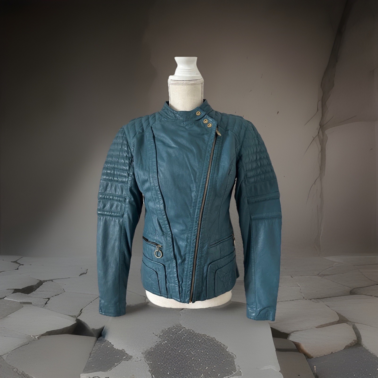 Harley Davidson women Black Label Quilted blue leather jacket Rare Size Medium