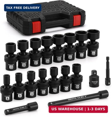 EMENTOL 19PCS 3/8'' Drive Universal Impact Socket Set, Swivel Socket with Flexibl